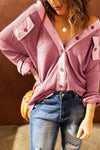 Hazel Blues® | Contrast Waffle-Knit Shirt Jacket - Hazel Blues®