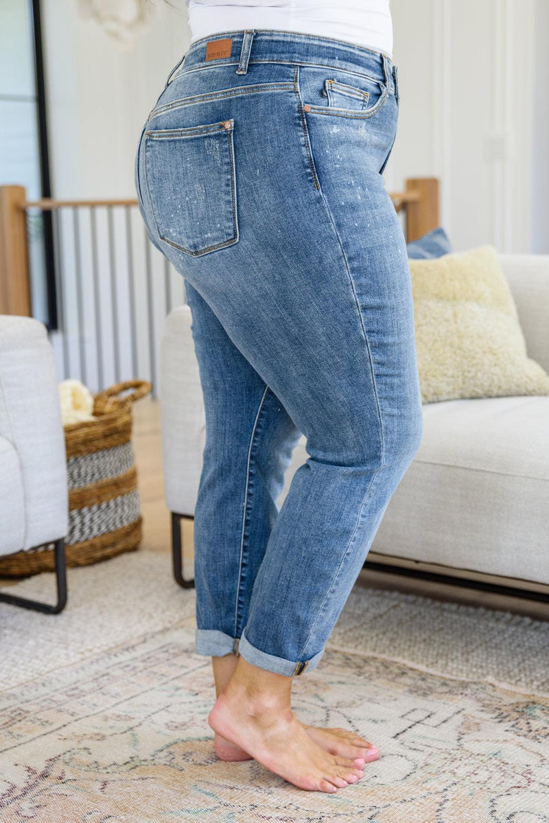 Hazel Blues® | Corey Hi Rise Bleach Splash Boyfriend Jeans - Hazel Blues®