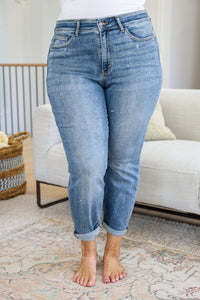 Hazel Blues® | Corey Hi Rise Bleach Splash Boyfriend Jeans - Hazel Blues®