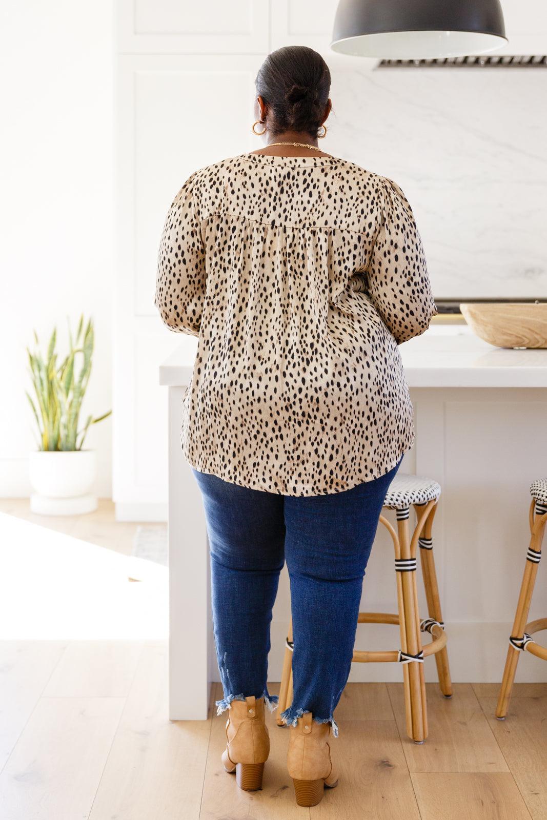 Hazel Blues® | Countless Memories Split Neckline Dot Print Top - Hazel Blues®