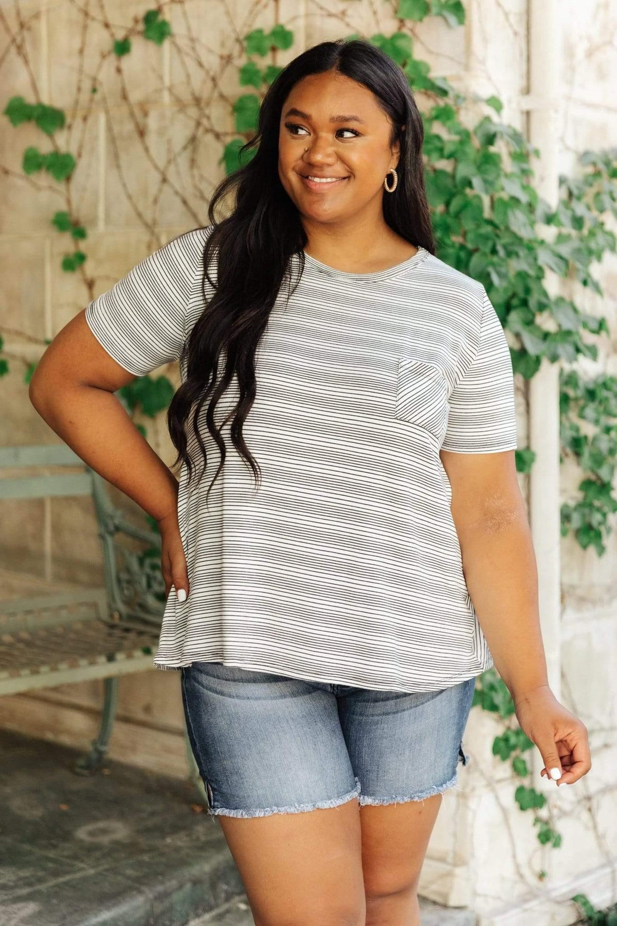 Hazel Blues® | Cozy In Stripes Top in Gray - Hazel Blues®