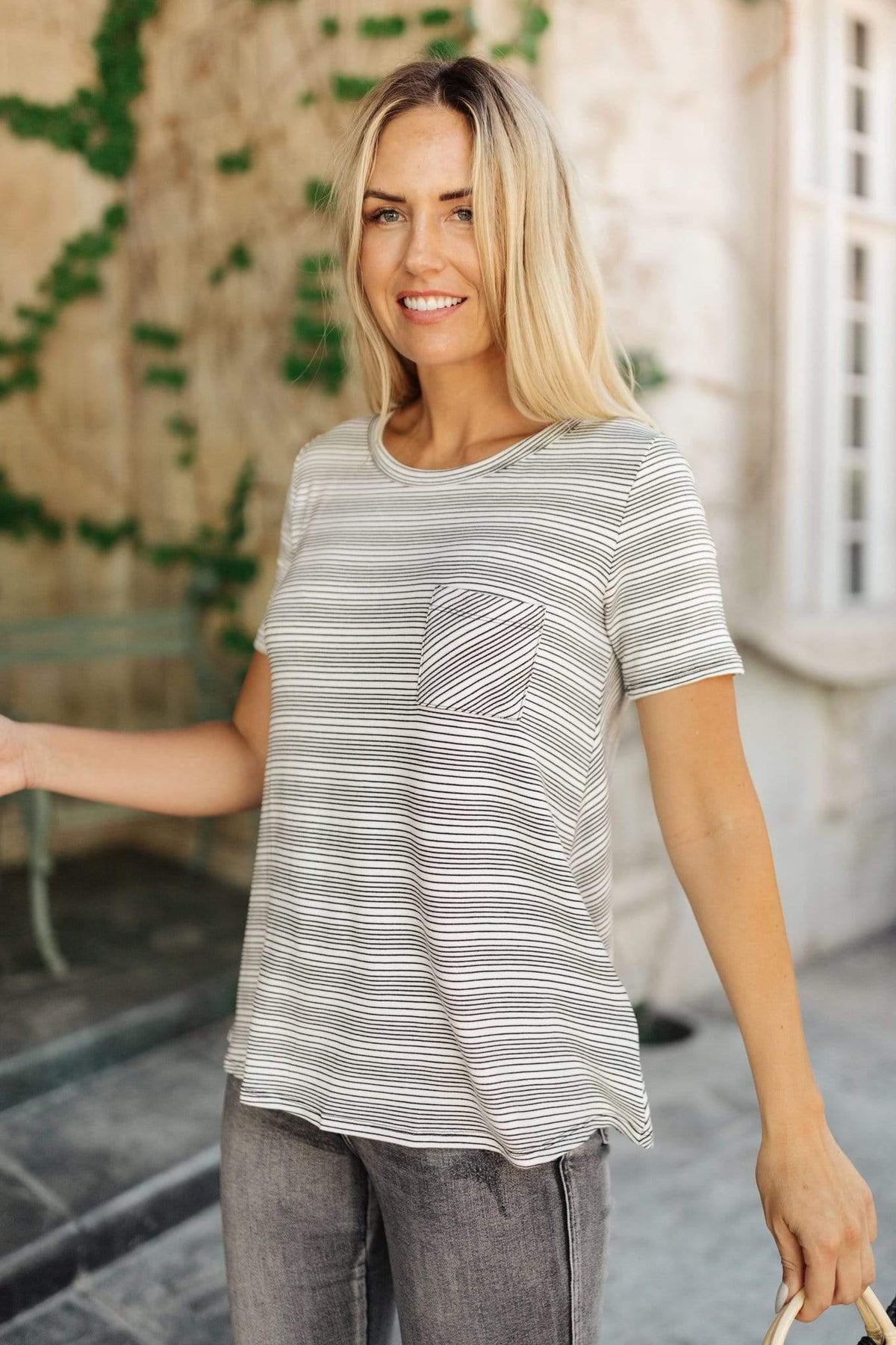 Hazel Blues® | Cozy In Stripes Top in Gray - Hazel Blues®