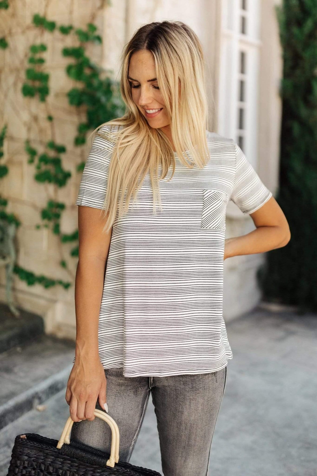 Hazel Blues® | Cozy In Stripes Top in Gray - Hazel Blues®