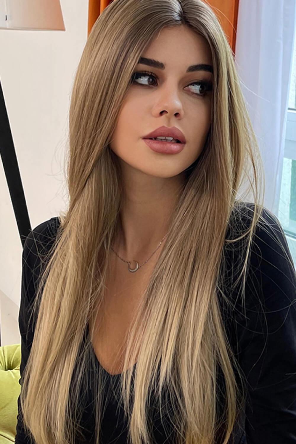 Dark blonde balayage straight hair hotsell