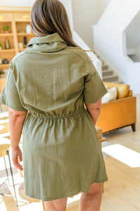 Hazel Blues® | Darla Button Up Collared Dress in Olive - Hazel Blues®