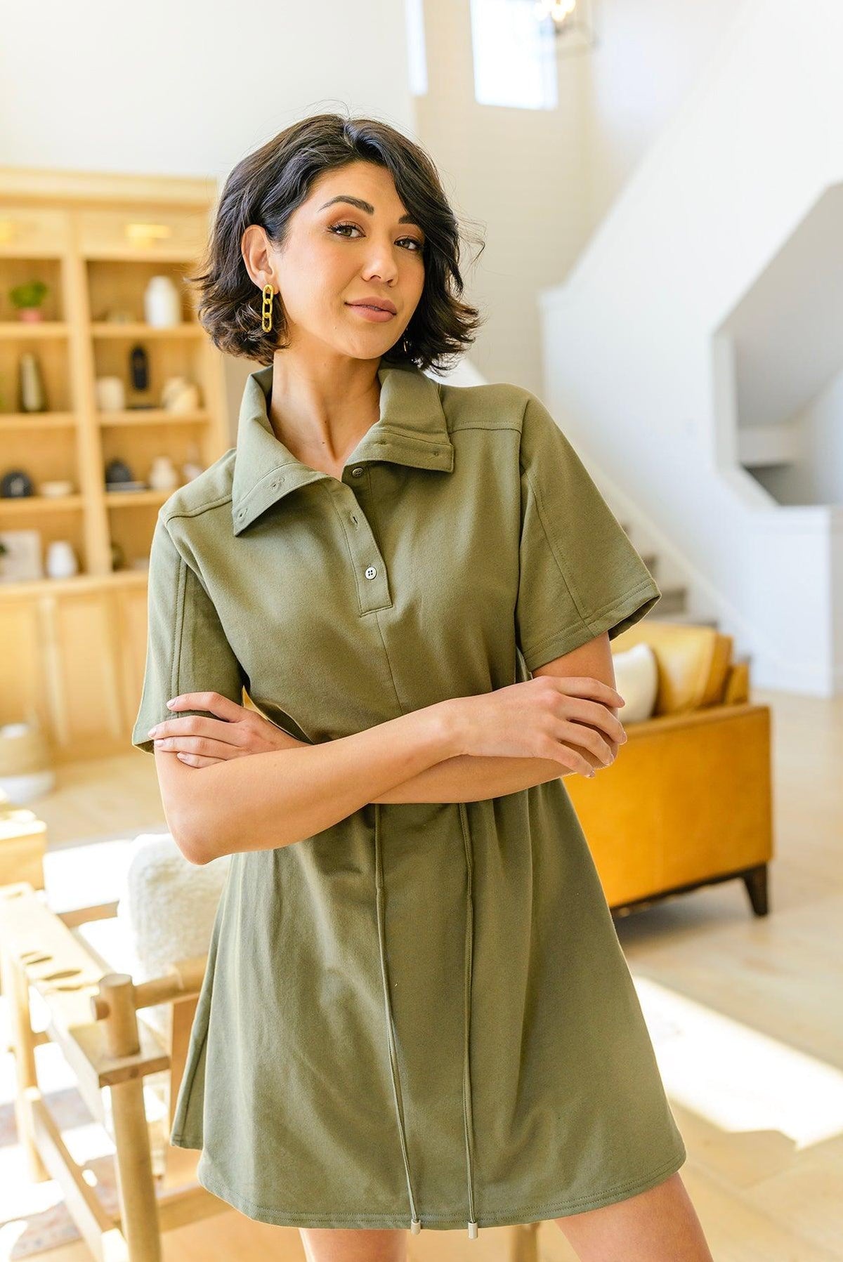 Hazel Blues® | Darla Button Up Collared Dress in Olive - Hazel Blues®