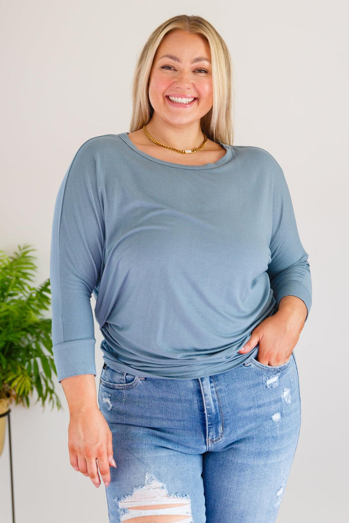 Hazel Blues® | Daytime Boat Neck Top in Blue Gray - Hazel Blues®