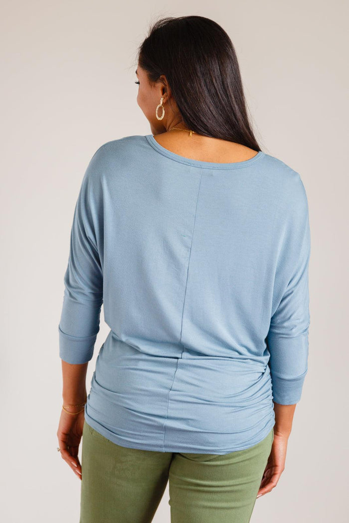 Hazel Blues® | Daytime Boat Neck Top in Blue Gray - Hazel Blues®