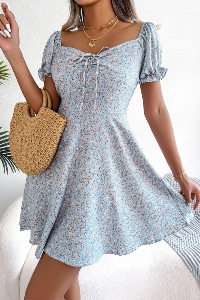 Hazel Blues® | Ditsy Floral Drawstring A-Line Dress - Hazel Blues®