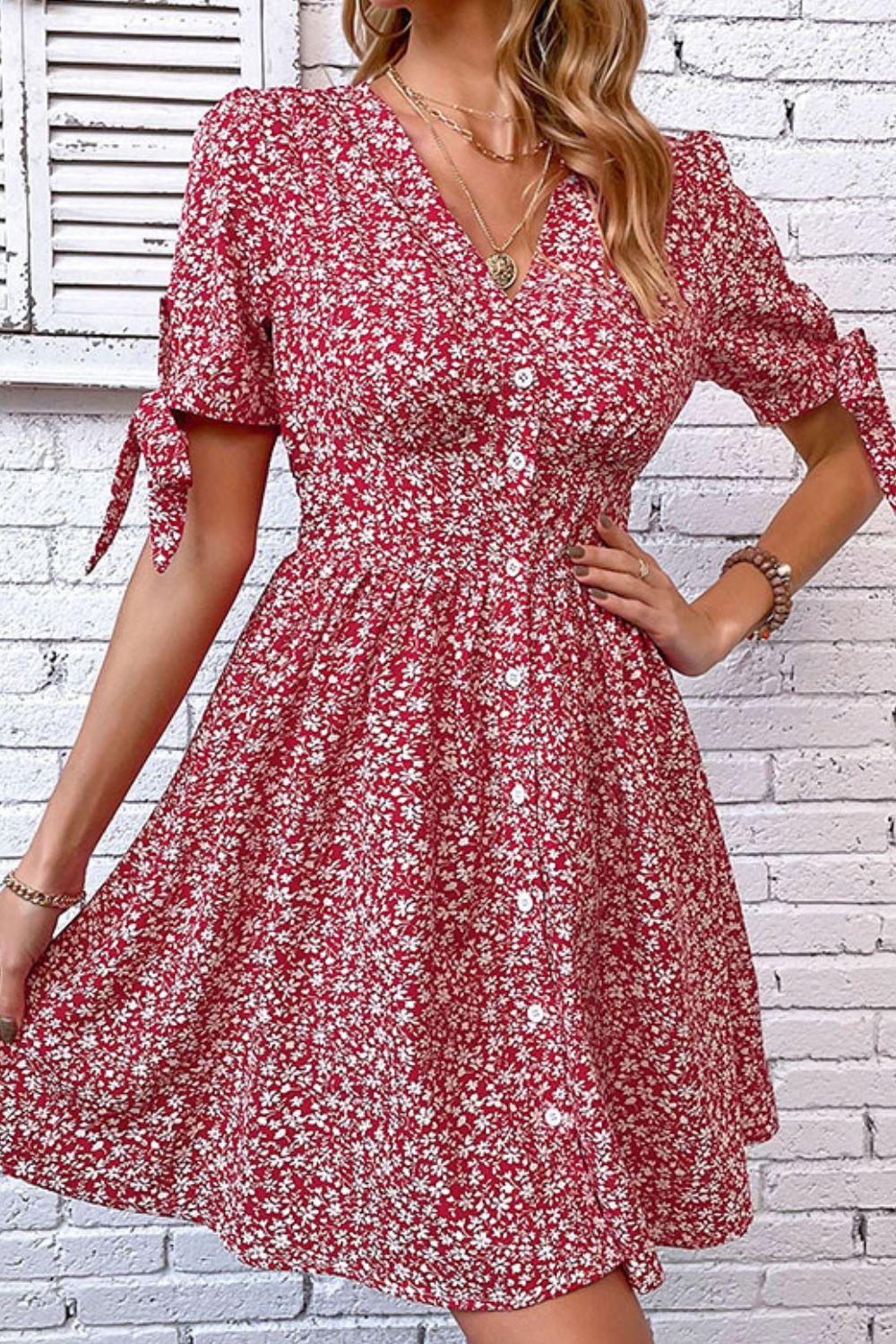 open lace back dress Sharon Midi Dress In Red Ditsy Floral