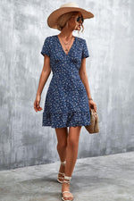 Hazel Blues® | Ditsy Floral V-Neck Short Sleeve Dress - Hazel Blues®