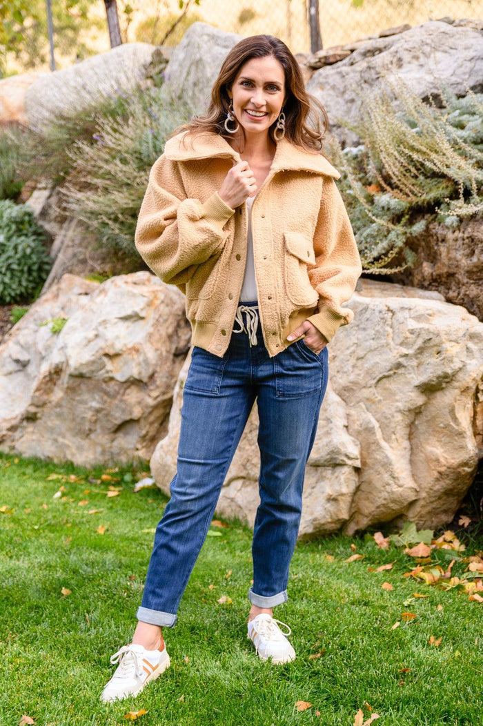 Hazel Blues® | Don't Stress Oversized Collar Sherpa Jacket In Taupe - Hazel Blues®