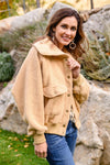 Hazel Blues® | Don't Stress Oversized Collar Sherpa Jacket In Taupe - Hazel Blues®