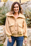 Hazel Blues® | Don't Stress Oversized Collar Sherpa Jacket In Taupe - Hazel Blues®