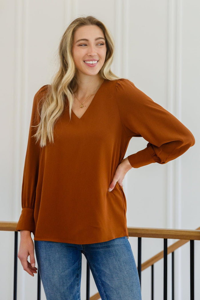 Hazel Blues® | Enjoy This Moment V Neck Blouse In Toffee - Hazel Blues®