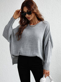 Hazel Blues® | Exposed Seam Dropped Shoulder Slit Sweater - Hazel Blues®