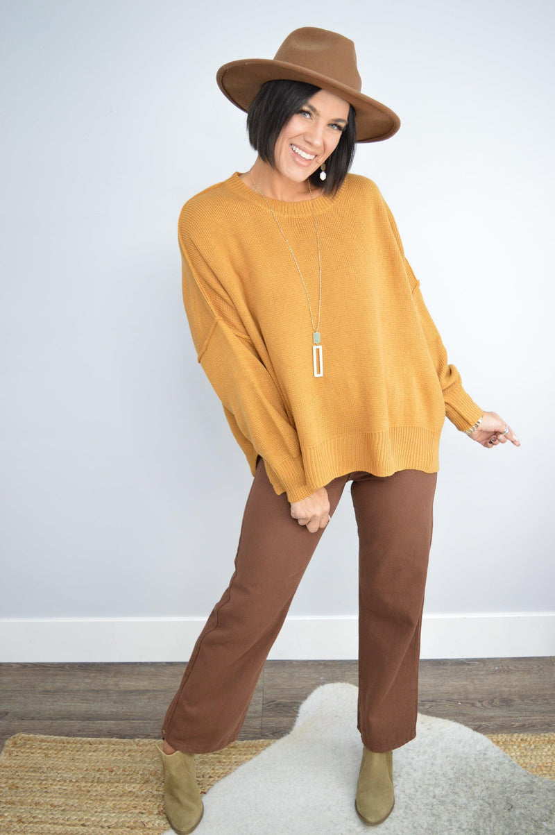 Hazel Blues® | Exposed Seam Dropped Shoulder Slit Sweater - Hazel Blues®