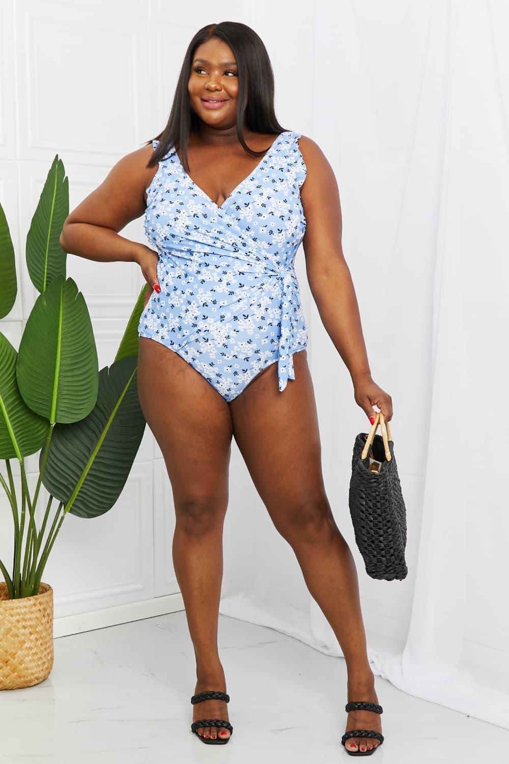 Hazel Blues® | Float On Ruffle Faux Wrap One-Piece in Blossom Blue - Hazel Blues®