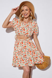 Hazel Blues® | Floral Cutout Short Puff Sleeve Dress - Hazel Blues®