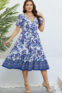 Hazel Blues® | Floral Flounce Sleeve Surplice Dress - Hazel Blues®