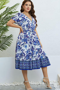 Hazel Blues® | Floral Flounce Sleeve Surplice Dress - Hazel Blues®