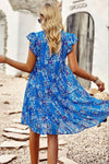 Hazel Blues® | Floral Flutter Sleeve Notched Neck Tiered Dress - Hazel Blues®