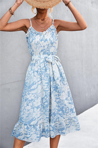 Hazel Blues® | Floral Frill Trim Scoop Neck Spaghetti Strap Dress - Hazel Blues®