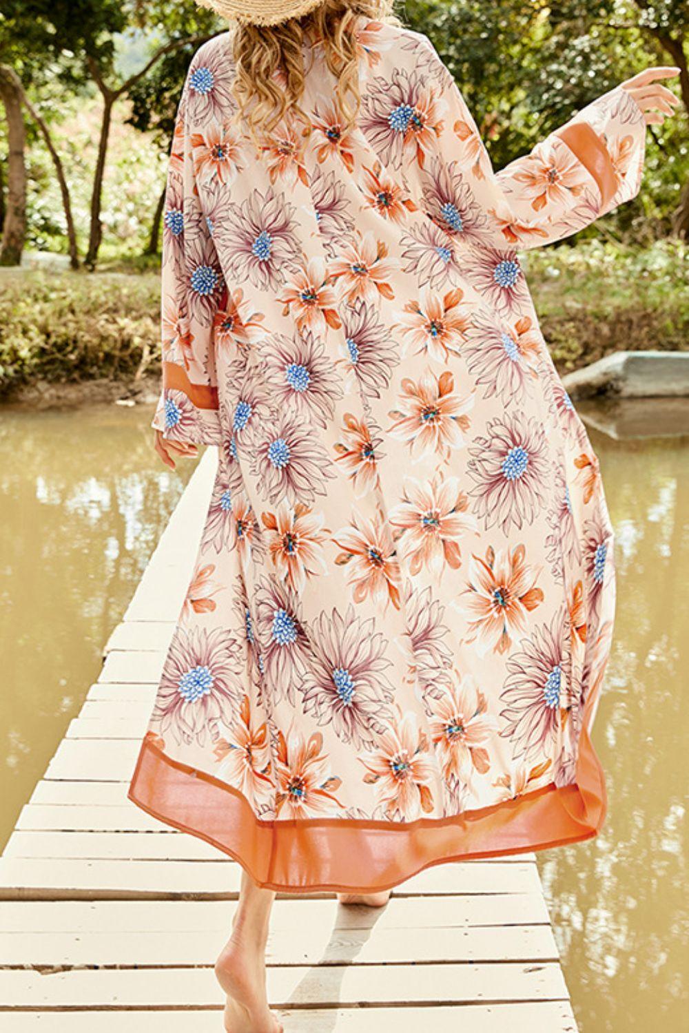 Hazel Blues® | Floral Open Front Duster Cover Up - Hazel Blues®