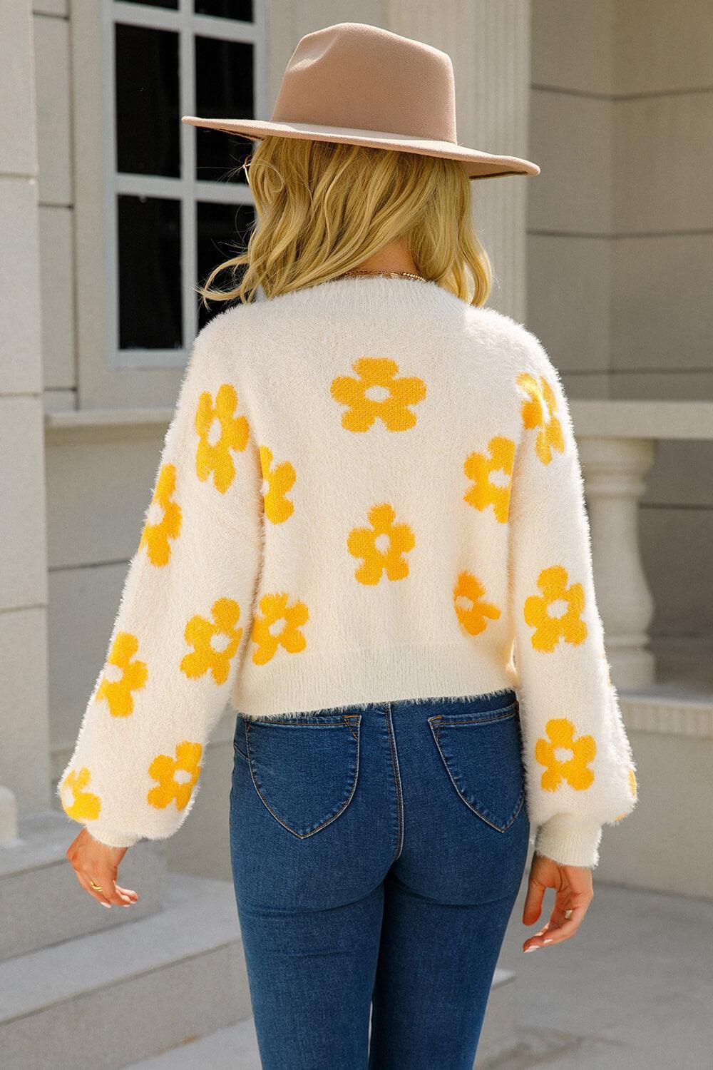 Hazel Blues® | Floral Open Front Fuzzy Cardigan - Hazel Blues®