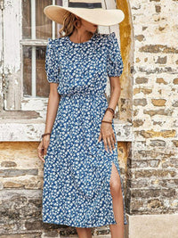 Hazel Blues® | Floral Round Neck Split Midi Dress - Hazel Blues®