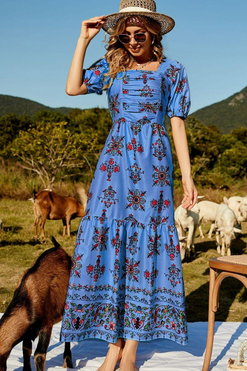 Hazel Blues®  Floral Cutout Puff Sleeve Midi Dress