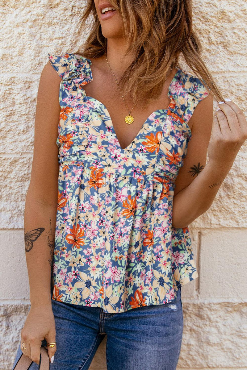 Hazel Blues® | Floral Smocked Cap Sleeve Top - Hazel Blues®