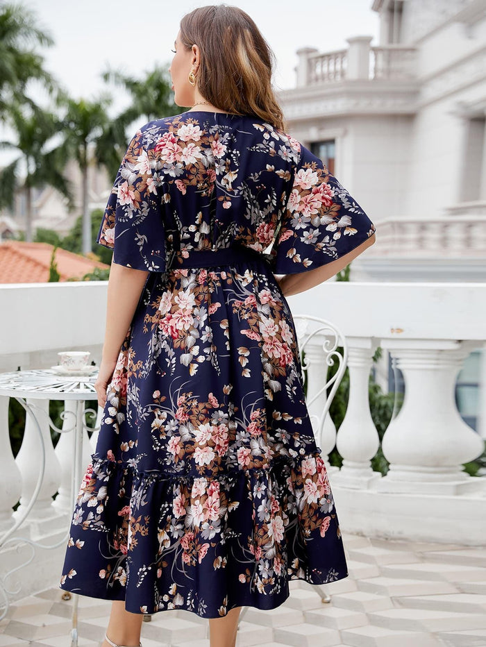 Hazel Blues® | Floral Surplice Neck Midi Dress - Hazel Blues®