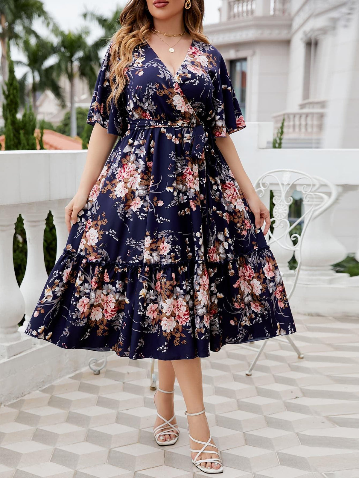 Hazel Blues® | Floral Surplice Neck Midi Dress - Hazel Blues®