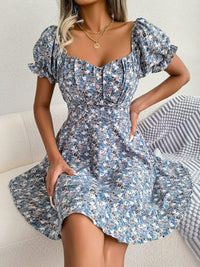 Hazel Blues® | Floral Sweetheart Neck Flounce Sleeve Mini Dress - Hazel Blues®