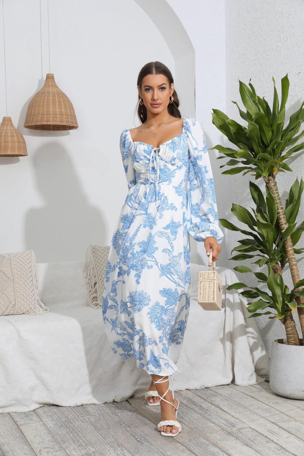 Hazel Blues®  Floral Cutout Puff Sleeve Midi Dress