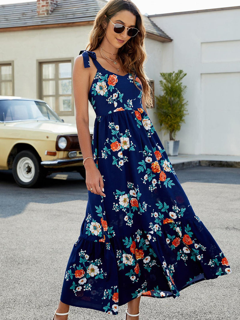 Hazel Blues® | Floral Tie-Shoulder Sleeveless Dress - Hazel Blues®