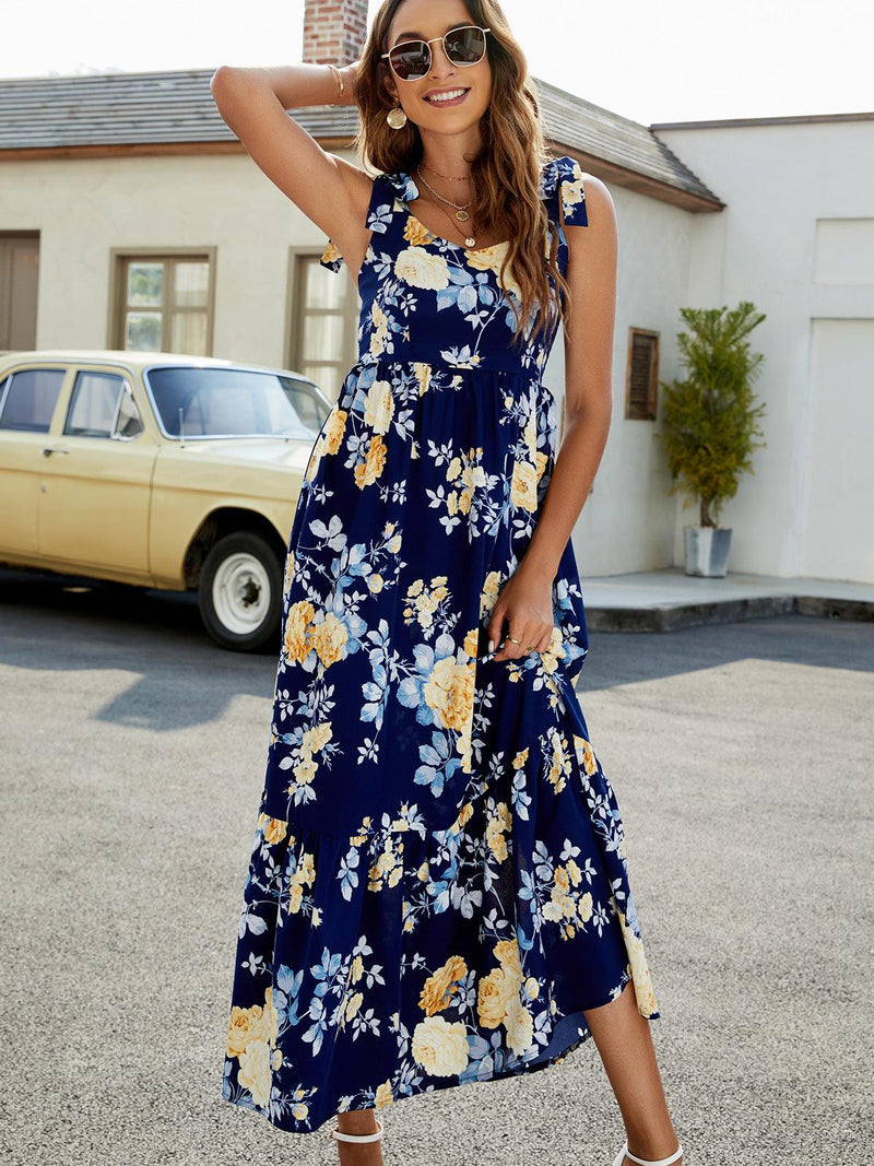 Hazel Blues® | Floral Tie-Shoulder Sleeveless Dress - Hazel Blues®