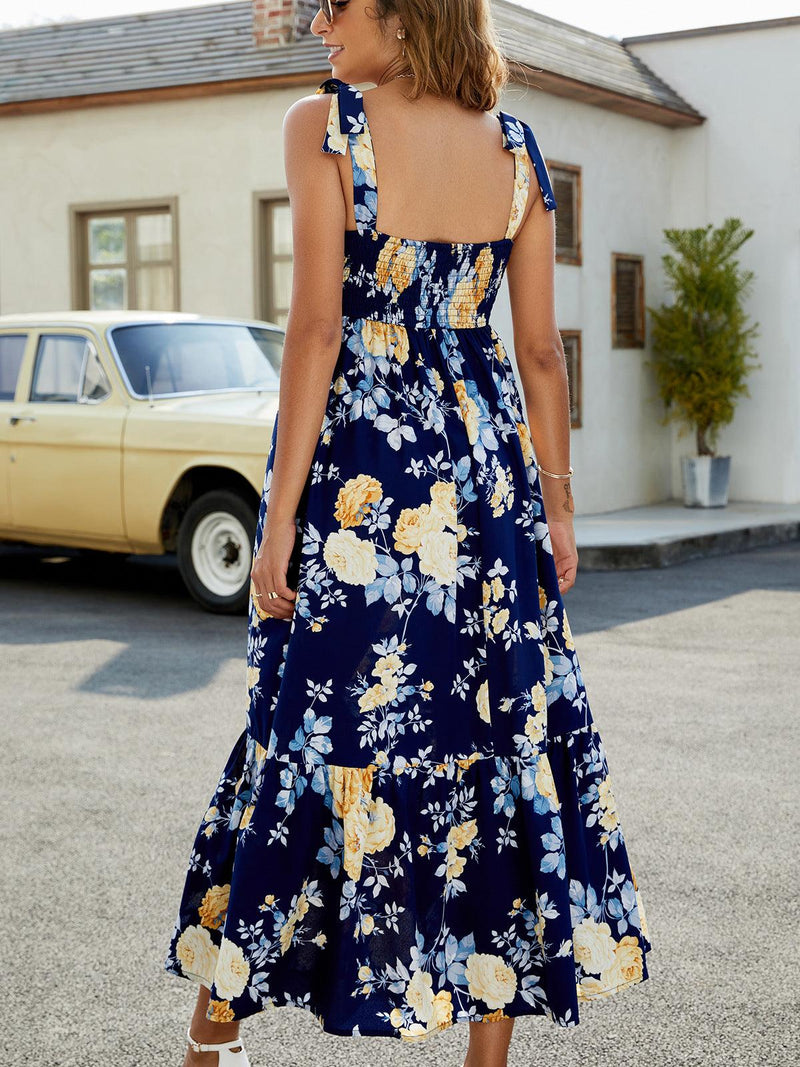 Wholesale MOQ6 Floral Tie-Shoulder Sleeveless Dress Wholesale MOQ6 Floral Tie-Shoulder Sleeveless Dress