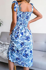 Hazel Blues® | Floral Tie Shoulder Smocked Midi Dress - Hazel Blues®