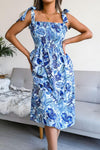 Hazel Blues® | Floral Tie Shoulder Smocked Midi Dress - Hazel Blues®