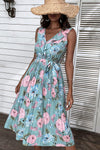 Hazel Blues® | Floral Tie-Waist Sleeveless Pleated Midi Dress - Hazel Blues®
