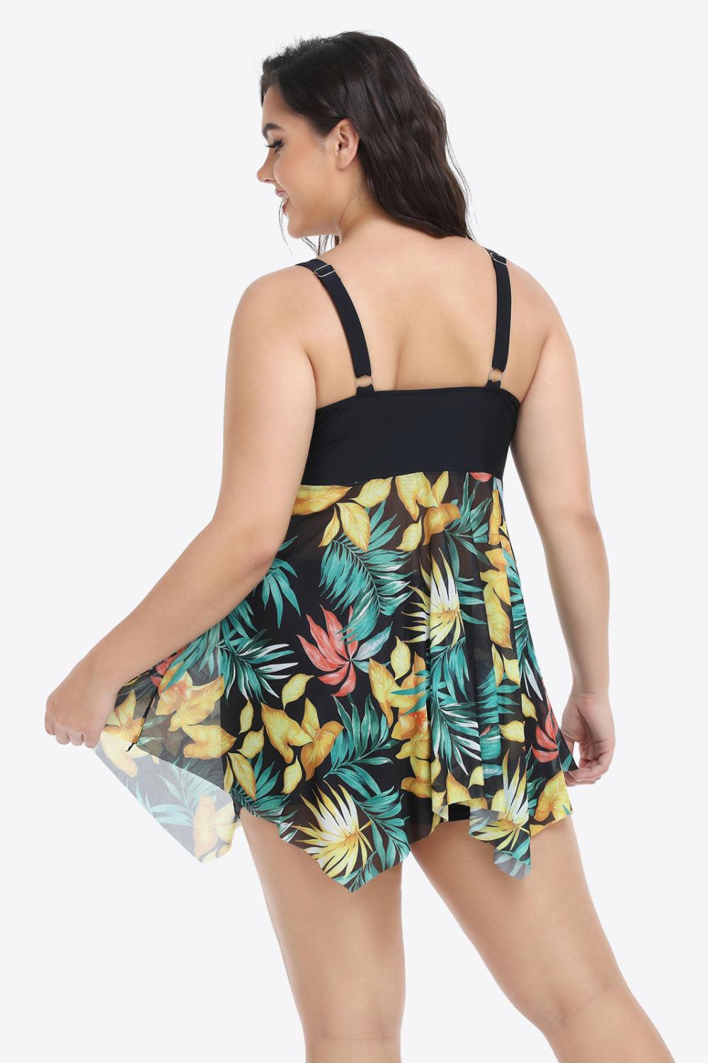 Hazel Blues® | Floral Two-Tone Asymmetrical Hem Two-Piece Swimsuit - Hazel Blues®