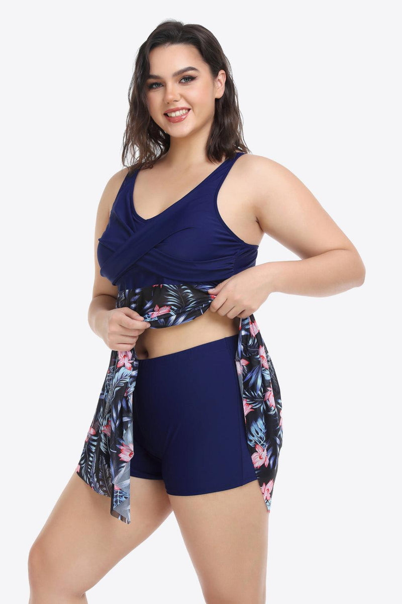 Hazel Blues® | Floral Two-Tone Asymmetrical Hem Two-Piece Swimsuit - Hazel Blues®