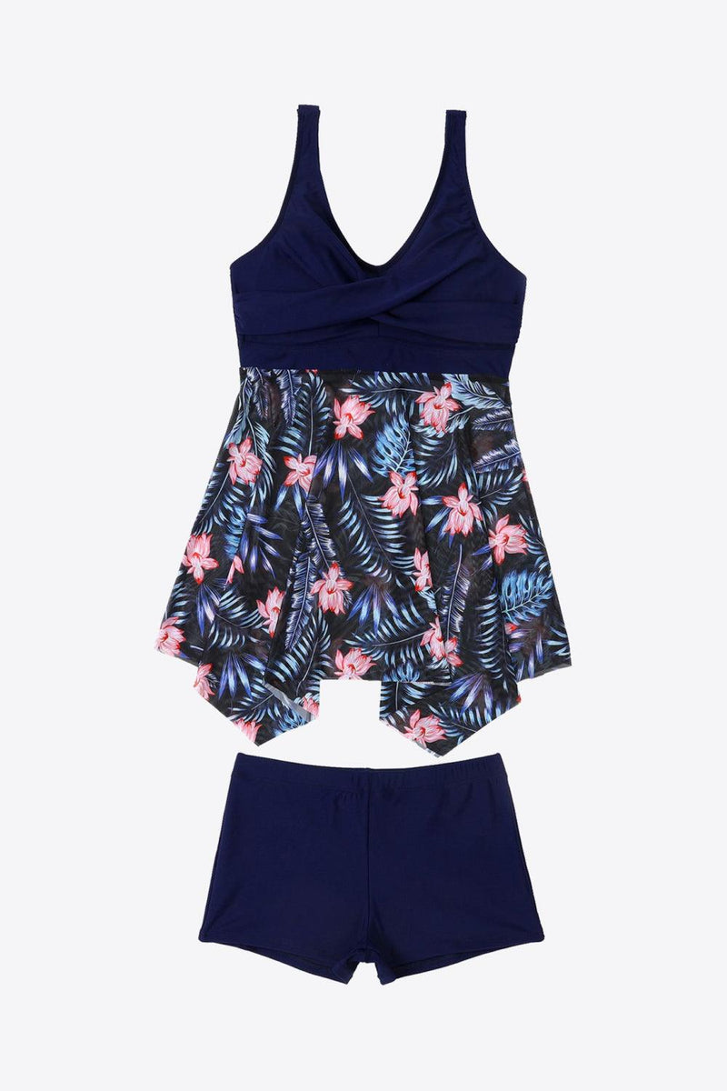 Hazel Blues® | Floral Two-Tone Asymmetrical Hem Two-Piece Swimsuit - Hazel Blues®