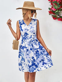 Hazel Blues® | Floral V-Neck Tie Waist Sleeveless Dress - Hazel Blues®