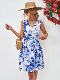 Hazel Blues® | Floral V-Neck Tie Waist Sleeveless Dress - Hazel Blues®