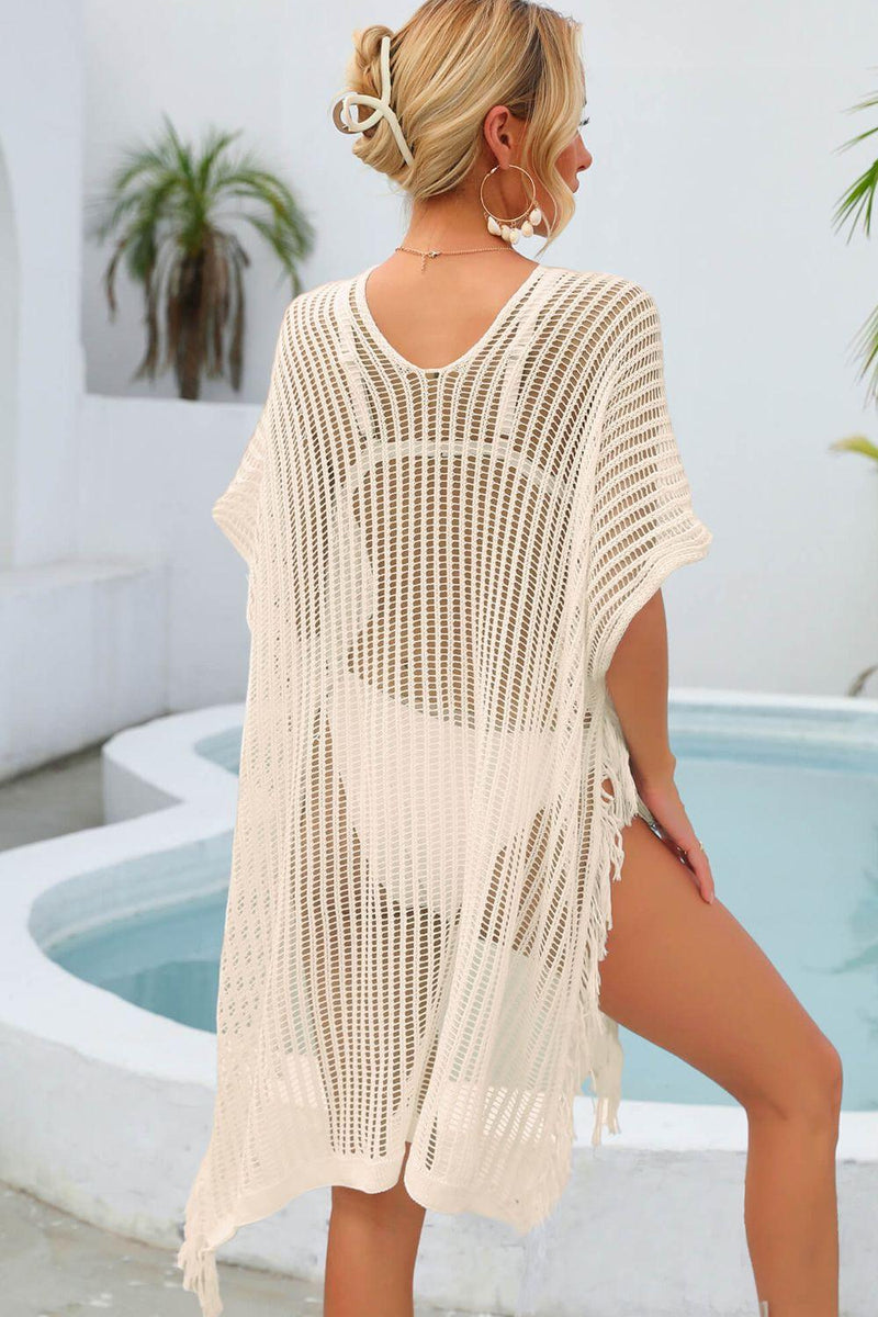 Hazel Blues® | Fringe Trim Openwork Cover Up - Hazel Blues®