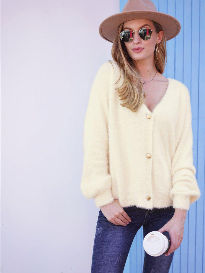 Hazel Blues® | Fuzzy Long Sleeve Button Down Cardigan - Hazel Blues®