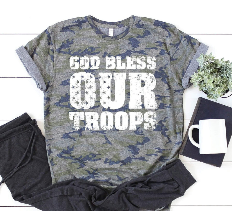 Hazel Blues® | God Bless Our Troops Camo Graphic Tee - Hazel Blues®